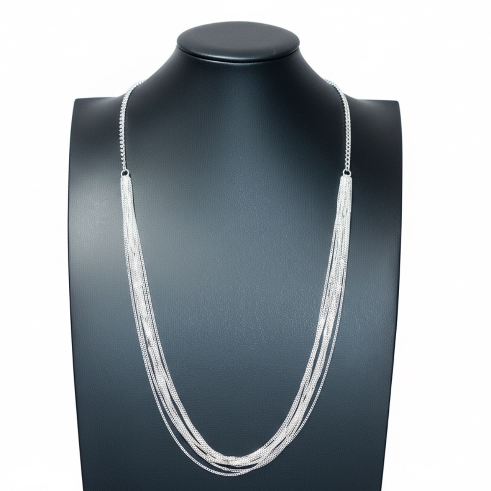 Womens Silver Tone 27" Multi-Chain Necklace - Picture 3 of 5